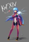  belt blue_hair blush breasts commentary_request gloves highres kula_diamond long_hair looking_at_viewer medium_breasts puyon_(puyon) red_eyes smile solo the_king_of_fighters the_king_of_fighters_xiv 