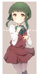  brown_eyes green_hair harusawa kantai_collection school_uniform short_hair skirt smile solo takanami_(kantai_collection) 