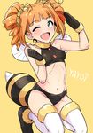  bee_costume black_gloves blue_eyes blush gloves highres idolmaster idolmaster_(classic) kneeling midriff one_eye_closed open_mouth orange_hair smile solo takatsuki_yayoi thighhighs tsurui twintails white_legwear wings 