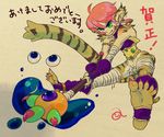  animal_ears anzuni_(marblefrog) breath_of_fire breath_of_fire_ii bustier cat_ears cat_tail facial_mark furry gloves green_eyes no_panties no_pants orange_hair pointy_ears red_hair rinpoo_chuan sharp_toenails short_hair slime solo staff tail toenails 