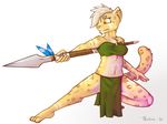  2016 anthro bodypaint cat chest_tuft feline female leopard mammal melee_weapon peegus polearm spear tribal tuft weapon 