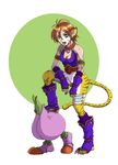  absurdres animal_ears bad_id bad_pixiv_id breasts breath_of_fire breath_of_fire_ii bustier cat_ears cat_tail facial_mark furry gloves green_eyes highres no_panties no_pants ofuman orange_hair pointy_ears red_hair rinpoo_chuan sharp_toenails short_hair solo spar tail toenails 