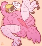  anthro anus avian bird demanding dialogue english_text erection flamingo inviting legs_up male nude open_mouth penis pink_theme presenting presenting_anus puggy signature smile solo speech_bubble spread_legs spreading tapering_penis text winged_arms wings 