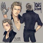  animal_print brown_hair character_name character_sheet final_fantasy final_fantasy_xv glasses gloves hair_slicked_back ignis_scientia leopard_print mad369 male_focus necktie older scar suit_jacket 