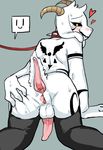  &lt;3 all_fours anus asriel_dreemurr balls black_sclera butt clothing collar hand_on_butt herm horn intersex leash legwear long_ears looking_back maleherm penis presenting presenting_hindquarters pussy smile socks spiked_collar tapering_penis thigh_highs undertale unknown_artist video_games 