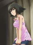  5pb. awa bare_arms bare_shoulders black_bra black_eyes black_hair bra breasts eyebrows eyebrows_visible_through_hair legs looking_away nitroplus science_adventure see-through serious shiina_mayuri short_hair sleeveless solo standing steins;gate thighs 