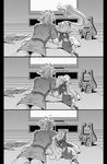  1girl 4koma ass comic game_console greyscale link long_hair midna monochrome short_hair smile tak_(karasuki) the_legend_of_zelda the_legend_of_zelda:_twilight_princess wii_u 