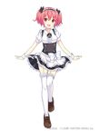  artist_name bekotarou bow full_body hair_bow hasegawa_urumi highres kaitori_oukoku looking_at_viewer maid maid_headdress mascot open_mouth pink_eyes pink_hair shoes short_hair short_sleeves smile solo thighhighs two_side_up underbust white_background white_legwear wrist_cuffs 