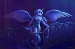  2016 anthro anthrofied areola blue_eyes blue_feathers blue_hair blue_skin breasts clothed clothing cool_colors dress equine feathered_wings feathers female friendship_is_magic hair hooves horn long_hair mammal my_little_pony nipples princess_luna_(mlp) solo spread_wings viwrastupr winged_unicorn wings 