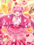  cake cherry chocolate_cake closed_eyes cowboy_shot dessert double_bun dress facing_viewer food frills fruit gloves gulico_(otoca_d'or) hairband hands_on_own_face happy kiwifruit long_hair macaron mumi_(mumie) orange orange_slice otoca_d'or pancake pink_dress pink_hair raspberry solo strawberry white_gloves 