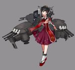  black_hair brown_eyes grey_background long_hair original simple_background solo tabi traditional_clothes turret yamato_(battleship) yoshimizu_amine 