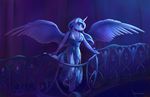  2016 anthro anthrofied blue_eyes blue_feathers blue_hair blue_skin clothed clothing cool_colors dress equine feathered_wings feathers female friendship_is_magic hair hi_res hooves horn long_hair mammal my_little_pony princess_luna_(mlp) solo spread_wings viwrastupr winged_unicorn wings 