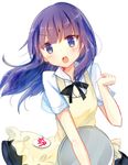  apron asanagi_kurumi_(panda-doufu) blush holding long_hair looking_at_viewer open_mouth purple_eyes purple_hair short_sleeves solo teeth tray uniform waitress white_background working!! yamada_aoi 