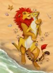  2018 cheetah cuddling disney eyes_closed felid feline female feral feral_on_feral frolly_joker_(artist) fuli fur kion kissing licking lion love male male/female mammal mane marine pantherine red_mane sand seashell simple_background smile starfish the_lion_guard the_lion_king tongue tongue_out water yellow_fur 