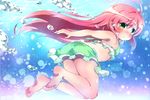  :t ahoge air_bubble barefoot bikini blush breath bubble feet freediving green_bikini green_eyes holding_breath long_hair looking_at_viewer mochizuki_usagi original red_hair soles solo swimming swimsuit toes underwater 