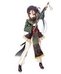  alpha_transparency black_hair detached_leggings fukai_ryousuke full_body gloves hair_between_eyes hair_ornament jacket long_hair official_art purple_eyes shichiseiken_(tenka_hyakken) side_ponytail side_slit smile solo sword tenka_hyakken transparent_background weapon white_gloves 