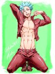  :p atsushi13 ban_(nanatsu_no_taizai) blue_hair looking_at_viewer male_focus muscle nanatsu_no_taizai red_eyes short_hair solo tongue 