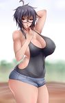  1girl black_hair breasts cleavage glasses huge_breasts original saogokushi 