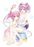  :o aisha_(elsword) angkor_(elsword) bad_id bad_pixiv_id bare_legs bath_stool bubble dimension_witch_(elsword) dual_persona elsword multiple_girls naked_towel pinb purple_eyes purple_hair rubber_duck sandals short_hair short_twintails shower_head sitting stool toenail_polish towel twintails void_princess_(elsword) white_background white_wings wings 