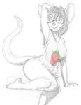  bottomless cassie_gliese clothed clothing cute dipstick_tail eyewear female food fruit glasses hair happy mammal mouse multicolored_tail open_mouth rodent shirt short_hair simple_background sketch smile solo strawberry unknown_artist white_background 
