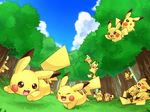  clouds eyes_closed forest grass nature no_humans outdoors pikachu pokemon trees 