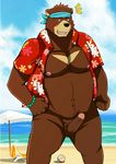  bandanna beach bear blush bottomless clothed clothing erection kenji_mikazuki male mammal morenatsu penis seaside solo 