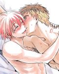  2boys akabane_karma ansatsu_kyoushitsu blush kiss licking male_focus multicolored_hair multiple_boys nude red_hair straddling sweat yaoi 