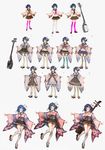  blue_eyes blue_hair bow character_sheet concept_art floral_print flower full_body glasses hair_bow hair_flower hair_ornament highres instrument japanese_clothes lm7_(op-center) looking_at_viewer making_of multiple_views obi original outstretched_arms pink_legwear sandals sash school_uniform shamisen short_hair simple_background skirt standing thighhighs tied_hair white_background white_legwear zettai_ryouiki 