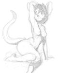  armpits breasts cassie_gliese dipstick_tail female hair hand_behind_head happy mammal mouse mouth_closed multicolored_tail nude pinup pose rodent short_hair simple_background sketch small_breasts smile solo unknown_artist white_background 