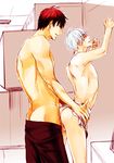  2boys against_wall anal ass blue_hair blush kuroko_no_basuke male_focus multiple_boys muscle nude penis red_hair sex size_difference testicles topless wince yaoi 