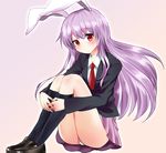  animal_ears bad_id bad_pixiv_id bunny_ears chako_(chakoxxx) highres leg_hug long_hair looking_at_viewer necktie panties pantyshot pantyshot_(sitting) pleated_skirt purple_hair red_eyes reisen_udongein_inaba sitting skirt solo touhou underwear very_long_hair 