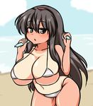  :o bangs bikini blush breasts brown_eyes brown_hair commentary_request hairband huge_breasts long_hair looking_at_viewer micro_bikini moyashi_udon navel open_mouth original plump sexually_suggestive solo swimsuit tan tanline thick_thighs thighs tsurime tupet very_long_hair wide_hips 