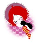  1girl bed blush dress freckles pillow red_hair ruby_gloom ruby_gloom_(character) sleeping striped_socks 