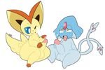  2016 2_tails azelf balls cum digital_media_(artwork) erection fanface handjob legendary_pok&eacute;mon male male/male masturbation multi_tail nintendo open_mouth orgasm penis pok&eacute;mon smile thick_thighs tongue tongue_out victini video_games 