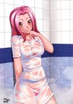  breasts digimon digimon_adventure digimon_adventure_02 jadenkaiba panties pink_hair see-through shirt shower tachikawa_mimi wet wet_clothes wet_shirt 