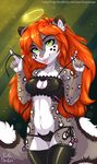  cat clothing feline female fur green_eyes grey_fur hair long_hair longdanger mammal red_hair tagme tongue tongue_out undressing white_fur 