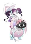  blue_eyes caligula_(game) creature drill_hair eyeball full_body jacket long_hair long_sleeves looking_at_viewer official_art open_clothes open_jacket parasol purple_hair solo standing sugimoto_gang sweet-p twin_drills twintails umbrella white_legwear 