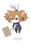  1girl animal_ears black_legwear blush blush_stickers brown_hair cat_ears cat_tail chibi full_body kaleido_yuki light_brown_hair red_eyes short_twintails sign silica simple_background size_difference sword_art_online tail thighhighs twintails white_background 