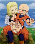  1boy 1girl anal android_18 arm_grab assertive bar_censor blonde_hair blue_eyes blue_legwear blush boots censored cum dragon_ball dragonball_z earrings erection eyelashes femdom fingering forced grass grin handjob height_difference kijouyu kuririn male_focus motion_lines mountain muscle nature outdoors pantyhose penis precum rape short_hair sitting size_difference sky smile tears testicles torn_clothes undressing veiny_penis wavy_mouth wince 