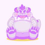  2019 anthro behemoth_(housamo) belly blush cute_fangs horn male navel overweight overweight_male simple_background sitting solo tokems tokyo_afterschool_summoners video_games 