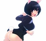  animal_ears ass black_hair bottomless brave_witches brown_eyes bunny_ears bunny_tail liar_lawyer looking_at_viewer military military_uniform no_panties open_mouth shimohara_sadako short_hair solo tail uniform world_witches_series 