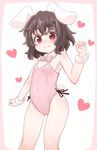  absurdres animal_ears black_hair blush bow bowtie bunny_ears bunny_tail bunnysuit detached_collar heart highres inaba_tewi kibisake looking_at_viewer red_eyes short_hair smile solo sweat tail touhou wrist_cuffs 