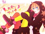  animal_hood ankle_boots aqua_eyes asagao_minoru blonde_hair blush boots bunny_hood capelet commentary_request copyright_name cross-laced_footwear from_side halftone hand_to_own_mouth hood hood_up hooded_jacket jacket kagamine_len knees_up lace-up_boots lightning_bolt long_sleeves looking_at_viewer looking_to_the_side male_focus mismatched_legwear open_clothes open_jacket open_mouth pantyhose puffy_shorts round_teeth shirt short_shorts shorts signal_bar sleeves_past_wrists solo stitches teeth toluthin_antenna_(vocaloid) translated unmoving_pattern vocaloid white_shirt 