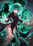  bad_id black_dress collaboration doyora dress green_eyes green_hair looking_at_viewer no_panties one-punch_man riftgarret short_hair solo tatsumaki 