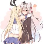  amatsukaze_(kantai_collection) back black_panties blonde_hair blush brown_dress brown_eyes choker closed_eyes commentary_request crop_top dress elbow_gloves garter_straps gloves hair_tubes hairband heart highleg highleg_panties hug kantai_collection kyuukon_(qkonsan) lifebuoy long_hair long_sleeves miniskirt multiple_girls panties sailor_collar sailor_dress school_uniform serafuku shimakaze_(kantai_collection) short_dress silver_hair skirt smile two_side_up underwear wavy_mouth white_gloves windsock yuri 