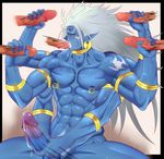  abs bara blue_skin erection fellatio handjob male_focus multiple_boys muscle oral pecs penis puzzle_&amp;_dragons saliva shiva_(p&amp;d) wince yaoi 