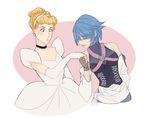  2girls aqua_(kingdom_hearts) blue_hair chigasu cinderella cinderella_(disney) disney dress elbow_gloves gloves hairband kingdom_hearts kingdom_hearts_birth_by_sleep multiple_girls square_enix strap white_dress yuri 