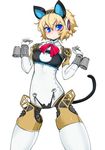  aegis_(persona) android animal_ears bad_id bad_tumblr_id black_bra black_panties blonde_hair blue_eyes blush bra breasts cat_cutout cat_ear_panties cat_ears cat_lingerie cat_tail cleavage_cutout commentary highres kemonomimi_mode meme_attire no_navel panties persona persona_3 robot_joints short_hair slugbox small_breasts solo tail underwear 