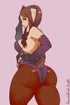  1girl ass bare_shoulders breasts brown_hair bunny_ears bunny_tail bunnysuit curvy fire_emblem fire_emblem:_kakusei huge_ass live_for_the_funk long_hair looking_at_viewer looking_back nintendo red_eyes sideboob solo thick_thighs velvet_(fire_emblem) wide_hips 