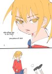  2019 blonde_hair bow_tie clothing comic digital_media_(artwork) duo english_text female hair human male mammal open_mouth school_uniform skirt text theterm uniform yellow_eyes young 